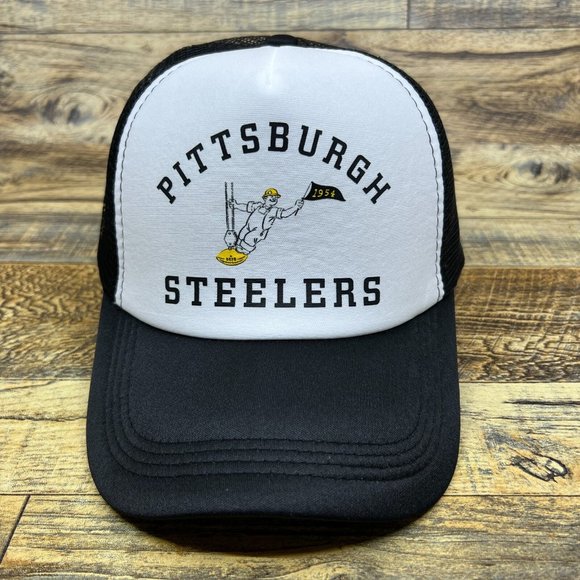 Pittsburg Steelers Mens Trucker Hat Black Snapback 1940's Vintage Logo Football - Picture 2 of 8